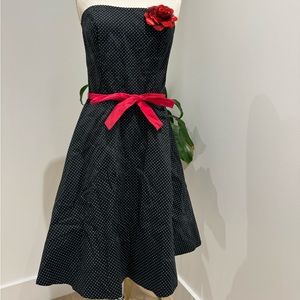 Vintage Ruby Rox dress black with white dots red material belt